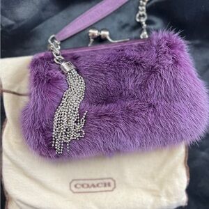 Coach Mink Purple Fur kiss lock Bag